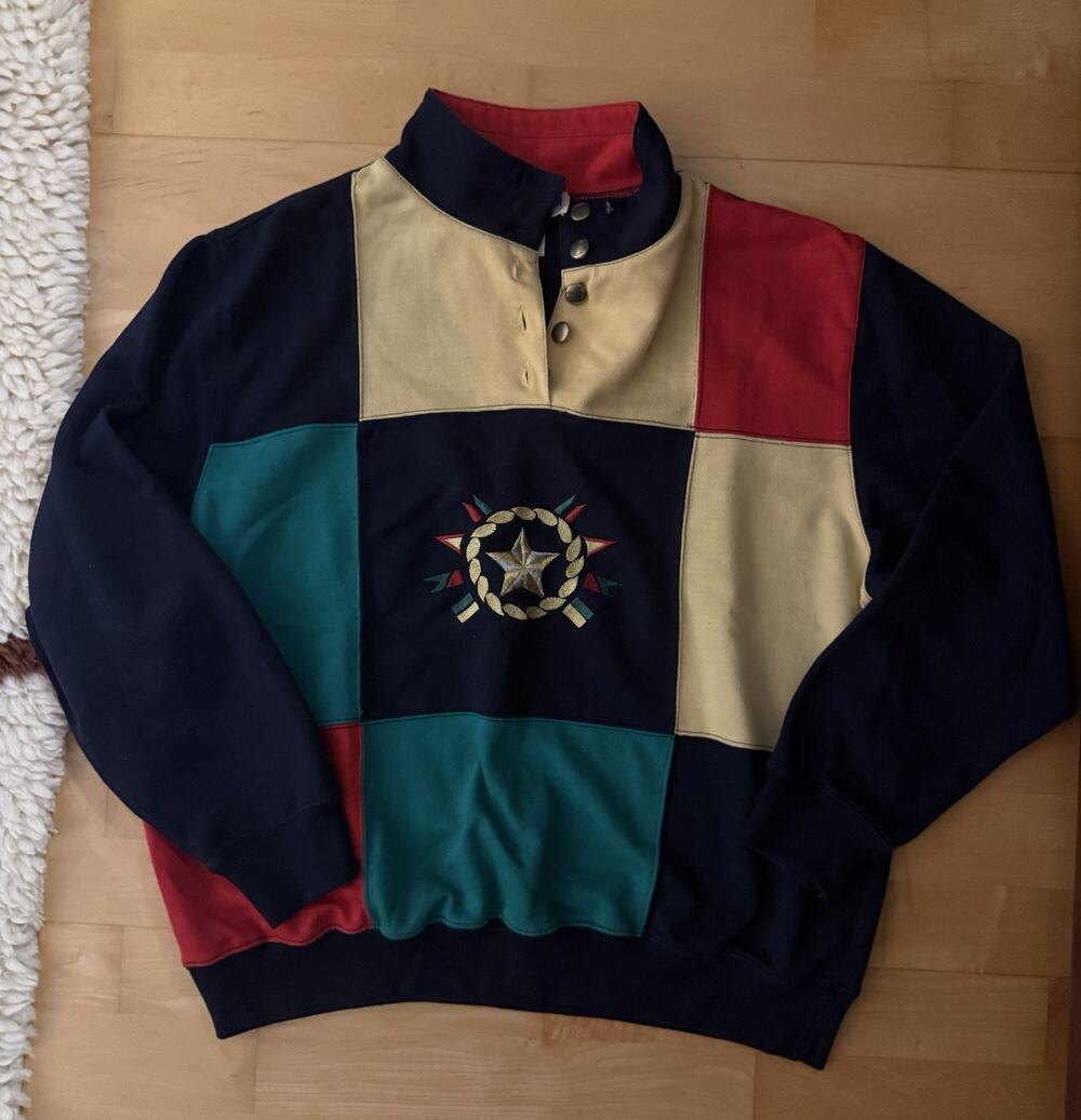 Vintage 90s Alfred Dunner Color Block Geometric Hip Hop Sweater Y2K Nautical M
